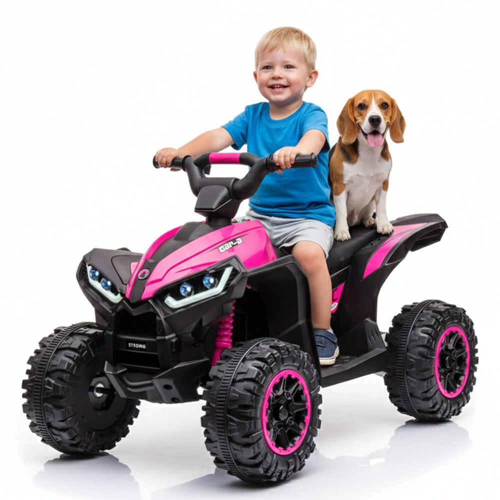 Garvee Ride - P Series: 12V Kids Quad ATV 4 Wheeler with Music, LED Lights for Boys & Girls - Pink
