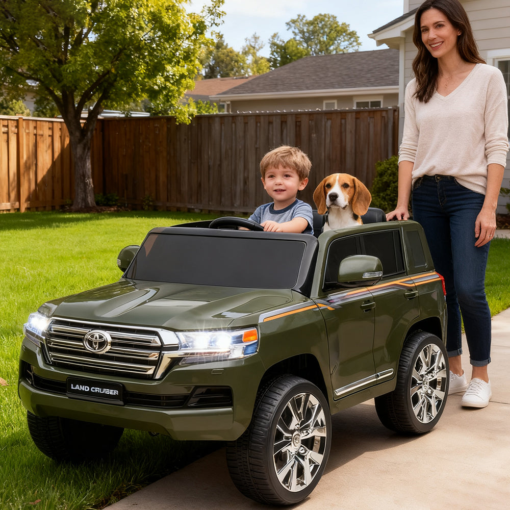 Garvee Ride - P Series: 12V Toyota Land Cruiser Kids' Car: Remote, LED, 3 Speeds, Dual 45W Motors, USB Music, Seat Belt, CPC & ASTM Approved - Green