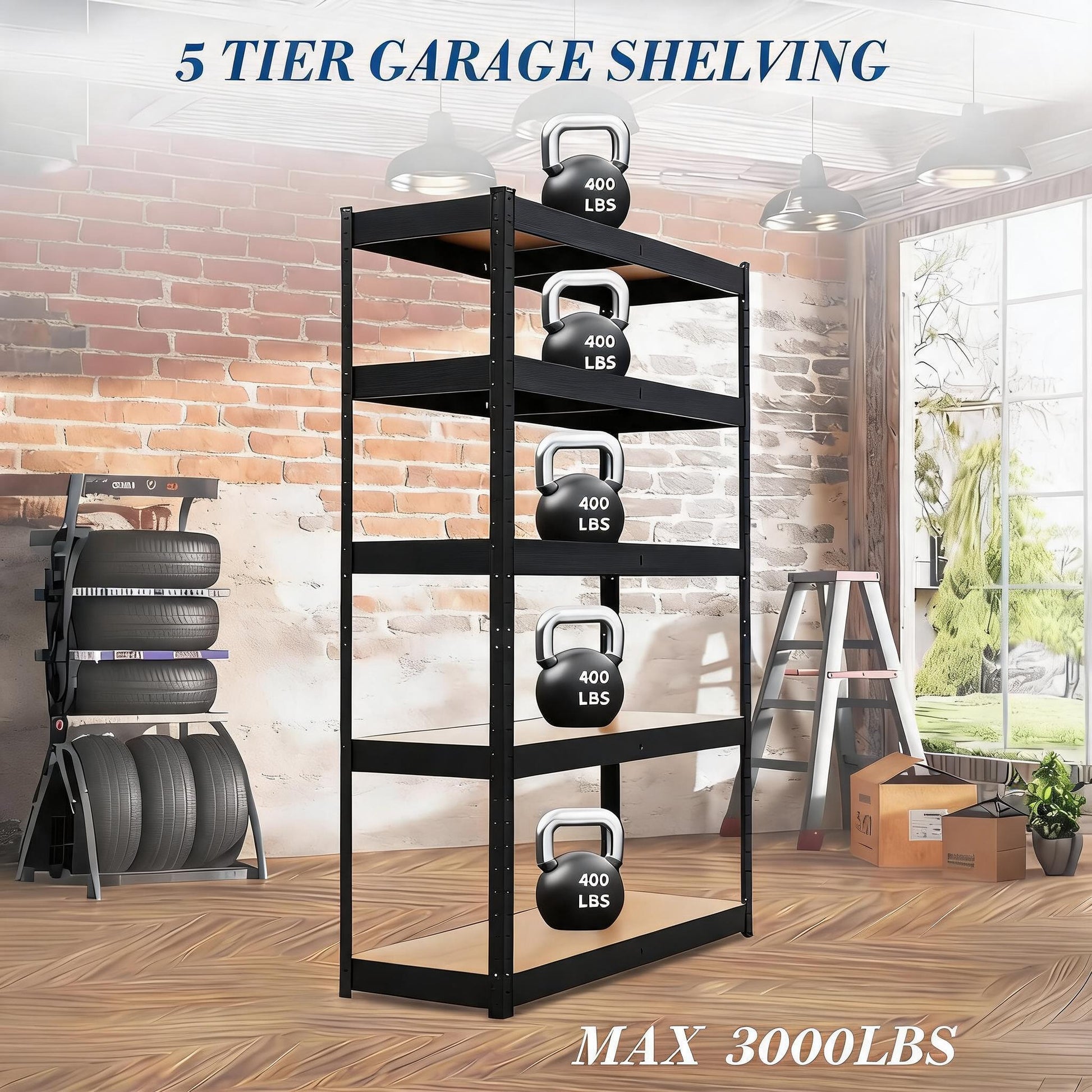 Garvee Heavy Duty 5-Tier Metal Kitchen Storage Rack – Adjustable Utility Shelving Unit, 59"L x 24"W x 72"H, 3000 lbs Capacity – Garage, Pantry, Basement, Warehouse – Black