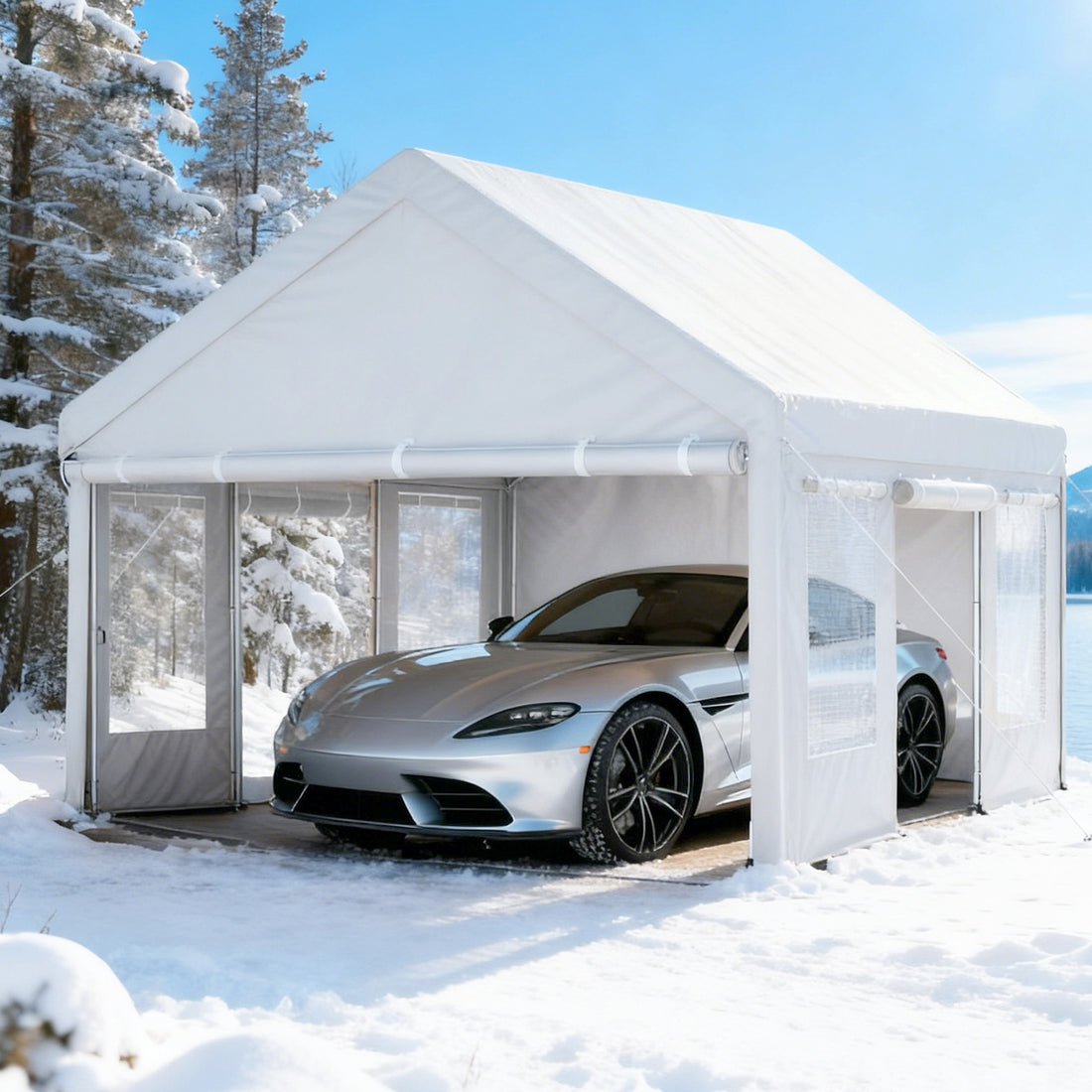 Garvee Heavy Duty Carport 13x20 FT Portable Garage with 4 Doors & 4 Windows, Reinforced Galvanized Steel Frame, Waterproof PE Tarp, Roll-Up Mesh Windows, Yellow, Outdoor Shelter for Cars & Gatherings