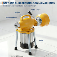 Garvee Drain Auger Sewer Snake Portable Electric Drain Cleaner with Auto Feed, 500W Motor, Steel Cables & 6 Cutters, Heavy-Duty Steel, Yellow, for 1.6-4" Pipes, Home & Professional Use