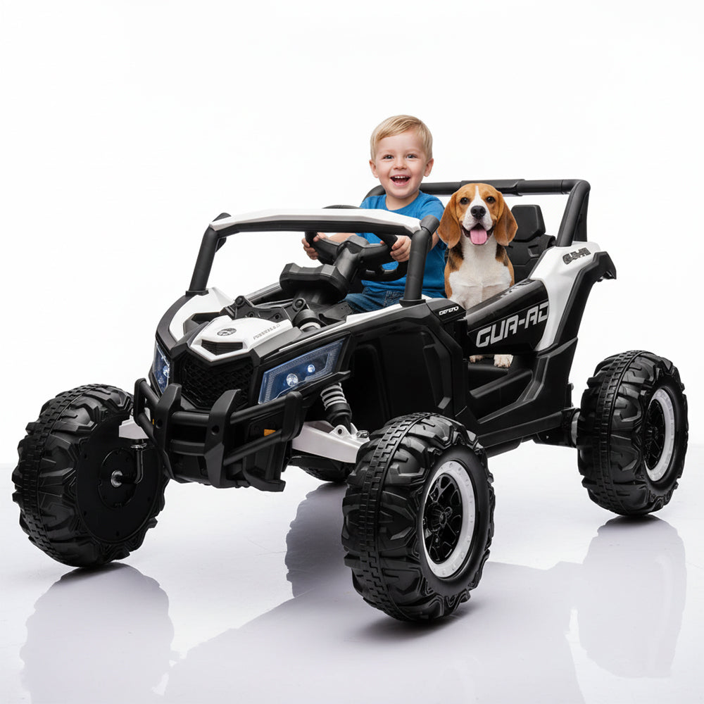 Garvee Ride - P Series: 24V Ride-On UTV, 200W Motor, Remote Control, Spring Suspension, Music, LED Lights, Electric Car for Boys Girls, Outdoor Adventure Toy White