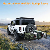Garvee Hitch-Mounted Cargo Basket, 750 LBS Folding Carrier with Wheels & Handle, Fits 2" Receiver, Heavy Duty Luggage Storage for SUV, RV, Truck, Trailer