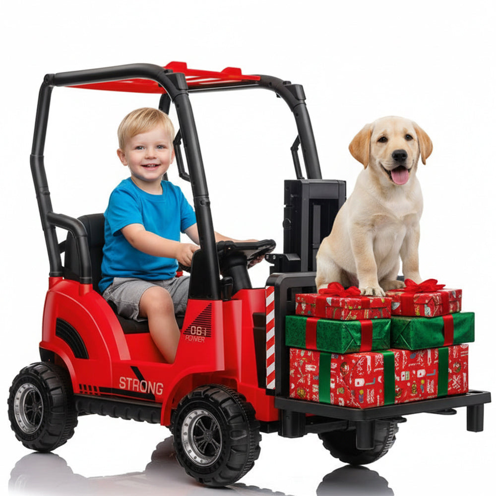 Garvee Ride - P Series: 12V Kids Forklift Ride-On: Indoor/Outdoor Fun, Realistic Design, Music, Speed Switch, 66lb Max Load, Remote Control, Ages 3-7 - Red