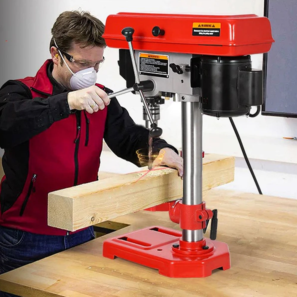 Garvee 8" Benchtop Drill Press with Laser Ray, 5 Speeds, 0-45° Tilting Worktable, LED Light, for Wood & Metal, 8 Inch, Metal Color
