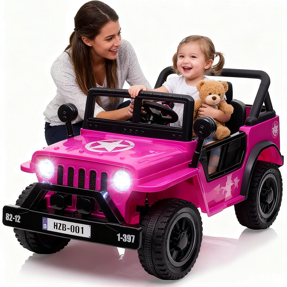 Garvee Ride - P Series: 12V Kids Ride On Truck Car, Electric Ride On Car with Remote Control, Spring Suspension, Various Speeds, LED Lights, Music, and Safety Belt, Electric Ride On Toys for Kids 3+ - Pink