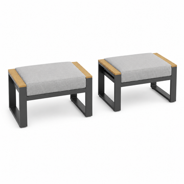 Garvee Aluminum Patio Ottoman Set of 2, Gray Cushioned Footstools, Outdoor Seating for Backyard, Balcony, Deck