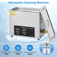 180W 6L Ultrasonic Jewelry Cleaner, Digital Timer, Silver