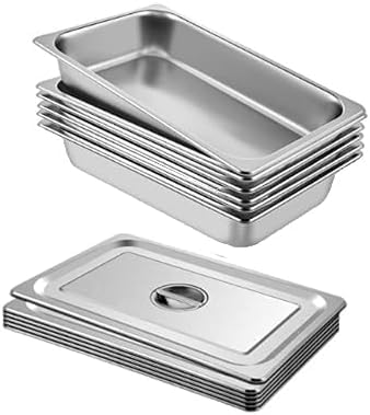 2.5 Inch Stainless Steel Food Pan 6-Pack with Lid for Storage