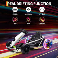 Garvee Ride G Series 24V Go Kart for Kids 8-12, 300W*2 Motors, 9Ah Battery, 8MPH Speed, Music, Horn, 175lbs Max Load - White