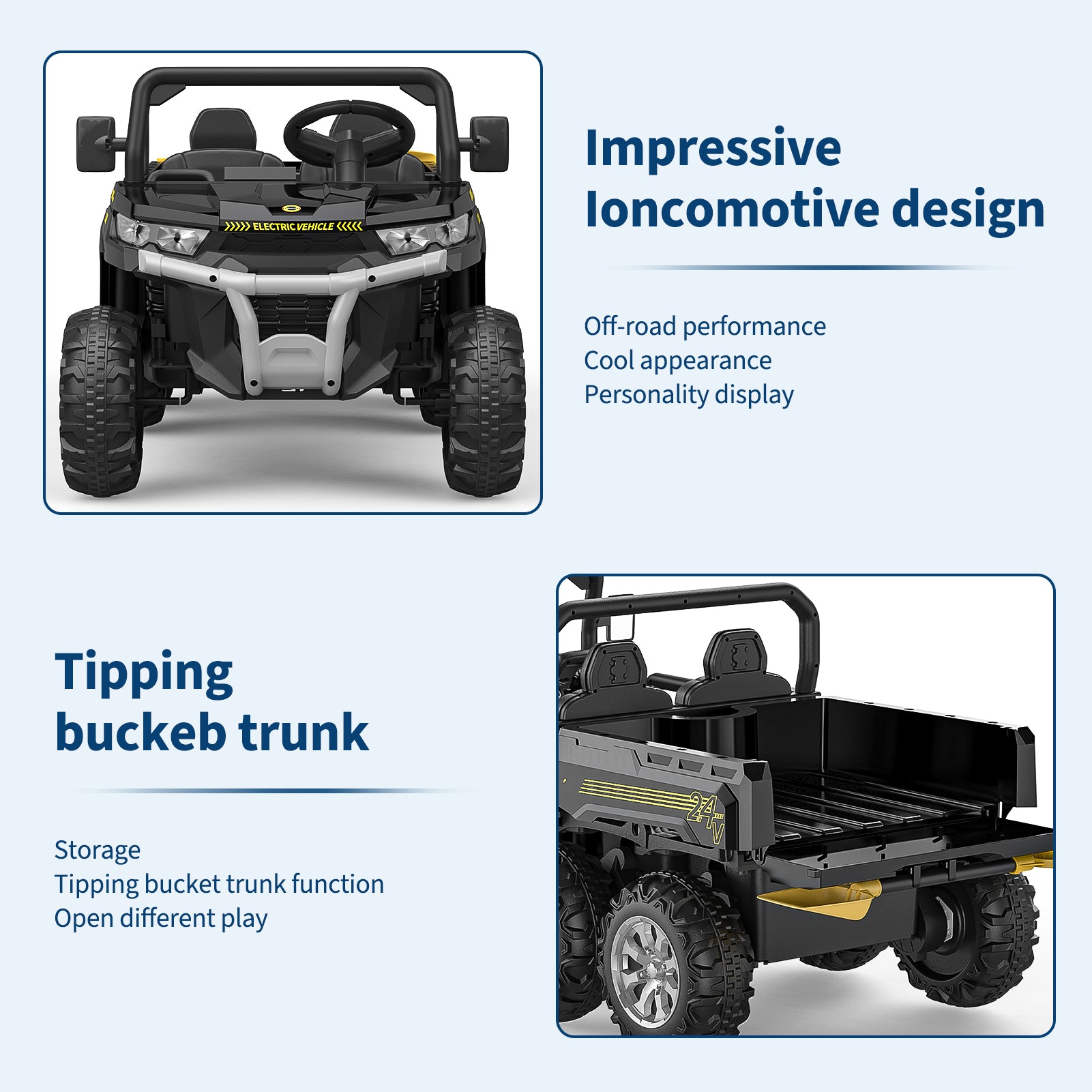 Garvee Ride - P Series: 2-Seater Ride on Car,6X6 24V Kids Ride On Dump Truck with Remote Control Electric Utility Vehicles UTV Battery Powered 6 Wheeler, for 3 years and up - Black