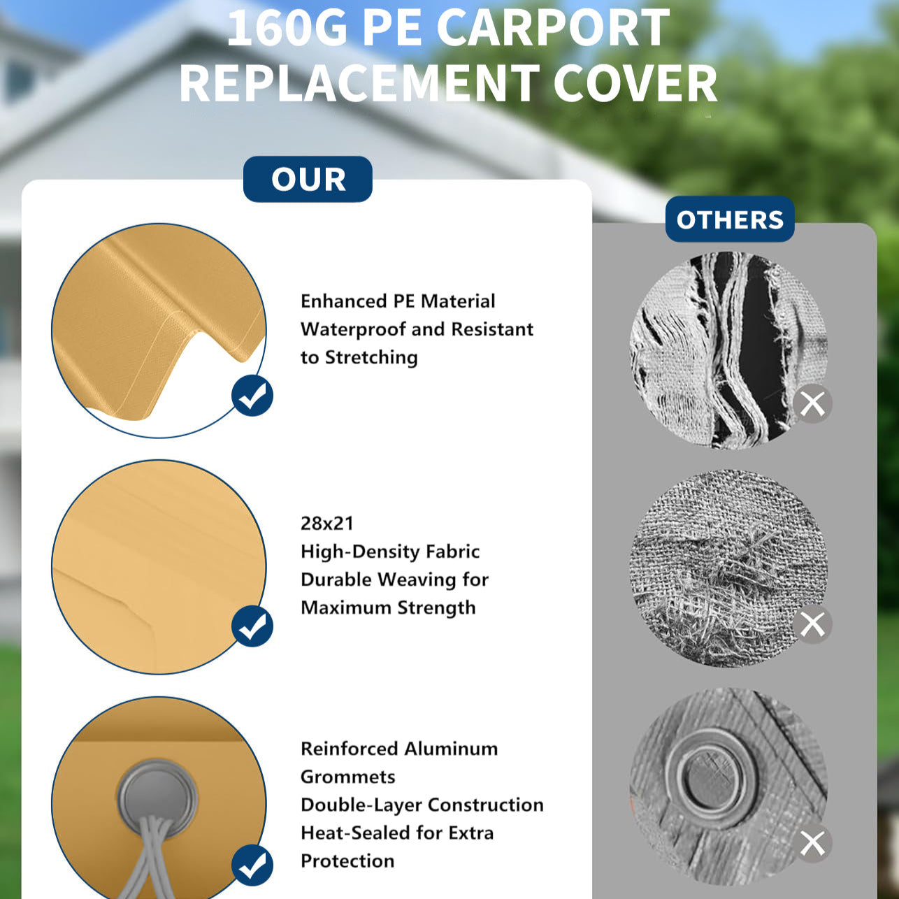 Garvee 10'x20' 160G Heavy-Duty Carport Replacement Cover Waterproof UV Protected for Garage Tent Shelter Outdoor Yellow (Frame Not Included)