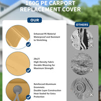 Garvee 10'x20' 160G Heavy-Duty Carport Replacement Cover Waterproof UV Protected for Garage Tent Shelter Outdoor Yellow (Frame Not Included)