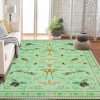 Garvee 6' x 9' Botanical Insect Area Rug, Washable Non-Slip Soft Low-Pile Moth, Butterfly & Dragonfly Rug for Living Room & Bedroom, Light Green