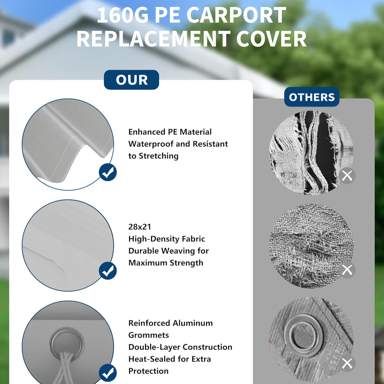 Garvee 13'x25' 160G Heavy-Duty Carport Replacement Cover Waterproof UV Protected for Garage Tent Shelter Outdoor Grey (Frame Not Included)