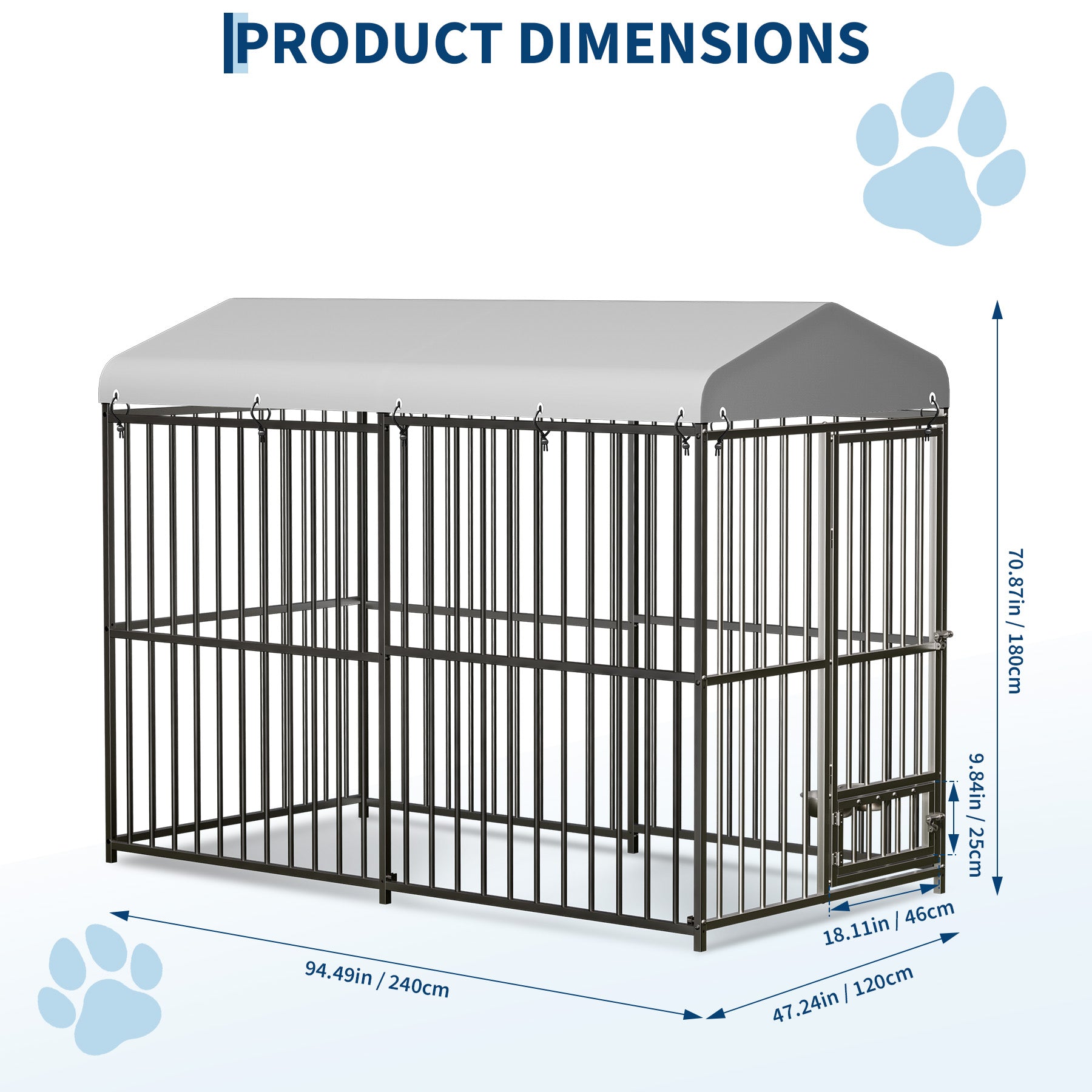 8 × 4 × 6 ft dog kennel dimension diagram with exterior measurements