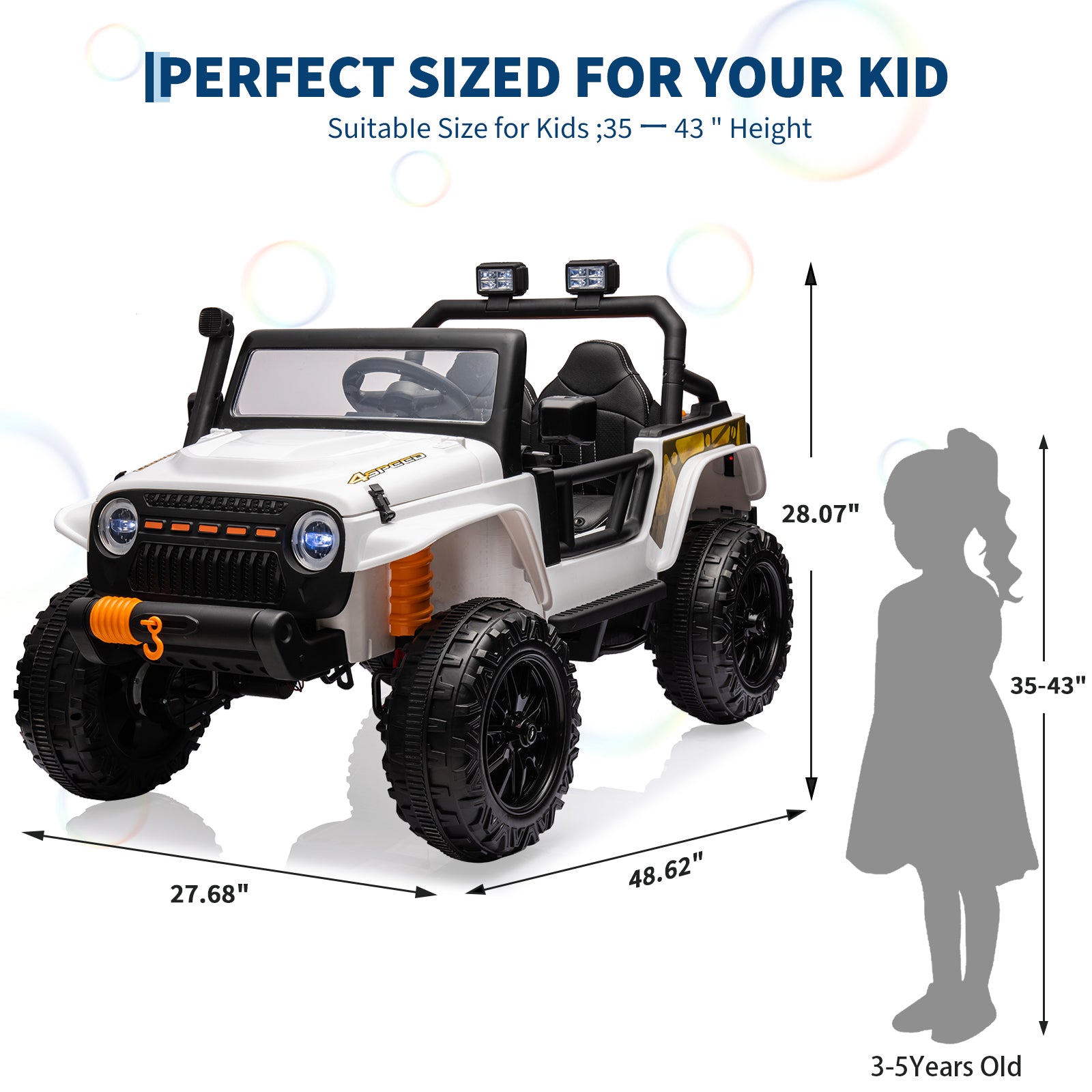 Garvee Ride - P Series: 24V 2 Seater Ride On Truck Car For Kid age 3 - 8 years, w/Remote Control, 4-Wheeler Suspension, 4x55W Powerful Engine, 4WD Battery Powered, LED Lights, Soft Braking - White