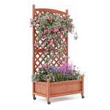 Garvee 29.5"x13"x60" Wood Planter Box with Trellis - Raised Garden Bed with Wheels, Vertical Standing Planter with Drainage Holes for Patio Garden - Brown
