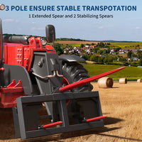 Garvee 3000lbs Quick Attach Bale Spear Attachment for Skid Steer & Tractor, 49" Hay Spear with 2x17" Stabilizer Spears, Heavy Duty Hay Frame