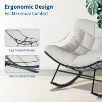 Garvee Papasan Rocking Chair with Footrest, Metal Patio Lounge Rocking Chair with Ottoman & Thick Cushion, Patio Comfy Modern Egg Rocker for Balcony Backyard Porch Bedroom, White