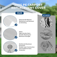 Garvee 13'x25' 200G Carport Top Replacement Cover , Heavy-Duty Garage Top Tent Shelter Tarp Waterproof & UV Protected (Top Cover Only, Frame Not Included), White
