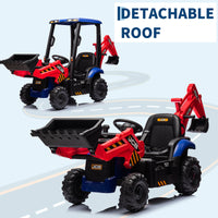 Garvee Ride - P Series: 4-in-1 Ride-On Tractor for Kids: Excavator, Bulldozer, Removable Tent, 12V Battery, Remote Control, Front Loader, Horn, EVA Tires - Red