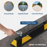 Garvee 72 Inch Heavy Duty Rubber Parking Curb with Yellow & Black Reflective Strips, Non-Slip Surface, Pre-Drilled Holes, Durable Wheel Stopper for Garage Driveways & Parking Lots