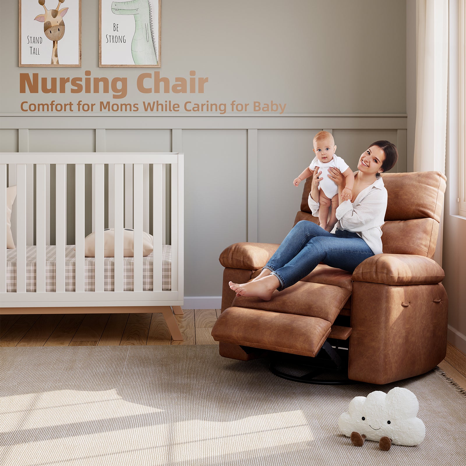 Garvee 360° Swivel Massage Recliner Chair with Heating, Manual Lazy Recliner, PU Leather, Cup Holder, 1.5x Sponge Comfort, Rocking Chair for Living Rooms and Nurseries