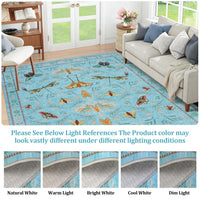 Garvee Blue Butterfly 4x6 Washable Non Slip Low Pile Stain Resistant Ultra Thin Insect Plant Rug for Living Room Nursery