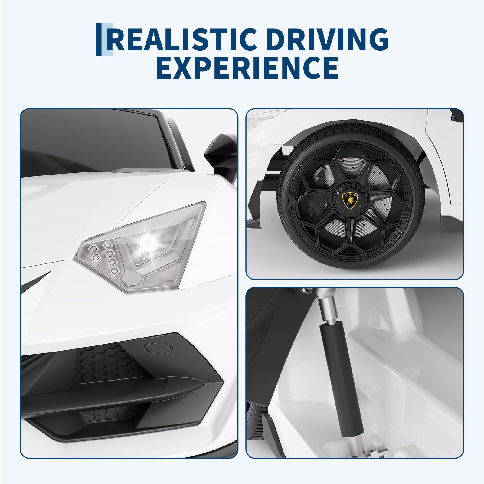 Garvee Ride P Series 12V Electric Ride-On Car for Kids | Licensed Lamborghini Battery-Powered Sports Car with Remote Control, 2 Speeds, Sound System, LED Headlights, Hydraulic Doors - White