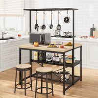 Garvee 42" Large Kitchen Island Bakers Rack Microwave Oven Stand Kitchen Shelf with 3 Tier Storage, Metal Coffee Bar Table,Kitchen Storage Shelf for Dining Living Room, 5 Hooks, 42"*28"*72"