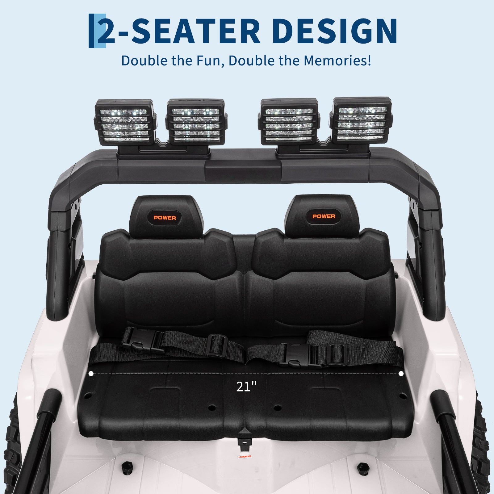 Garvee Ride - P Series: 24V Ride On Car, 4WD 2 Seater Kids' Electric Vehicle Truck with Remote Control, Adjustable Footwell Ride On Truck, 3 Speeds, Led Lights, Bluetooth, White