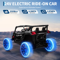 Garvee Ride - P Series: 24V Ride-On UTV: Remote Control, 200W Motor, Spring Suspension, Music, LED Lights, for Boys & Girls - Black