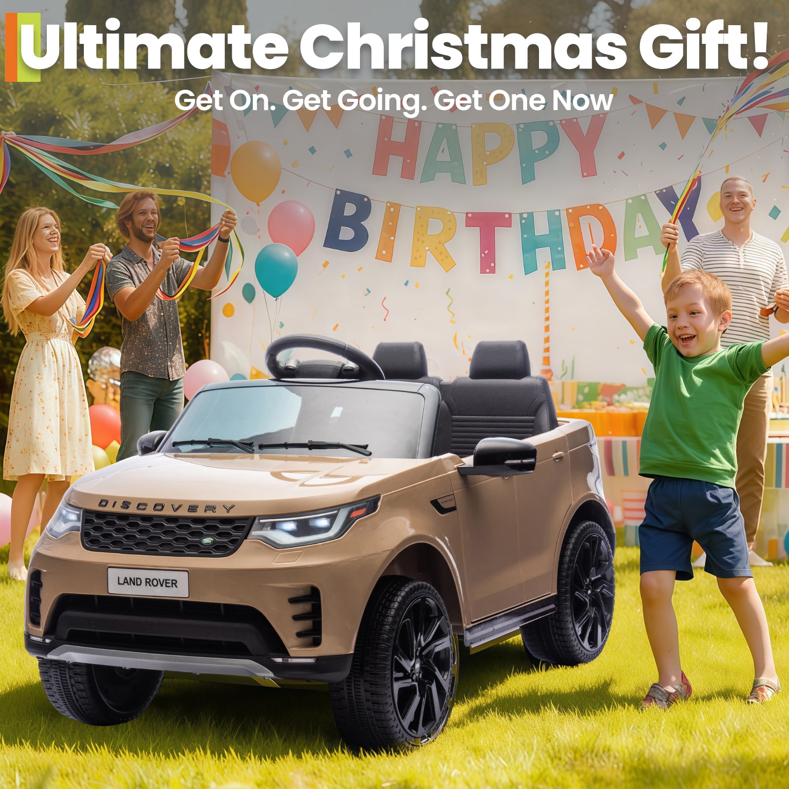 Garvee Ride P Series 12V Kids Ride On Car Land Rover Style Dual Motors 3 Speed Modes 4.5Ah Battery Safety Seatbelt Remote Control Black Outdoor Play - Brown