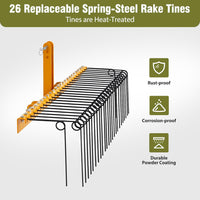 Garvee Pine Straw Rake 60 Inch , 6mm Rake Needle, 26 Coil Spring Tines Durable Powder Coated Steel Tow Behind Landscape Rake with 3 Point Hitch Receiver Attachment Fit to Cat0 Cat 1 Tractors for Leaves Grass, Yellow
