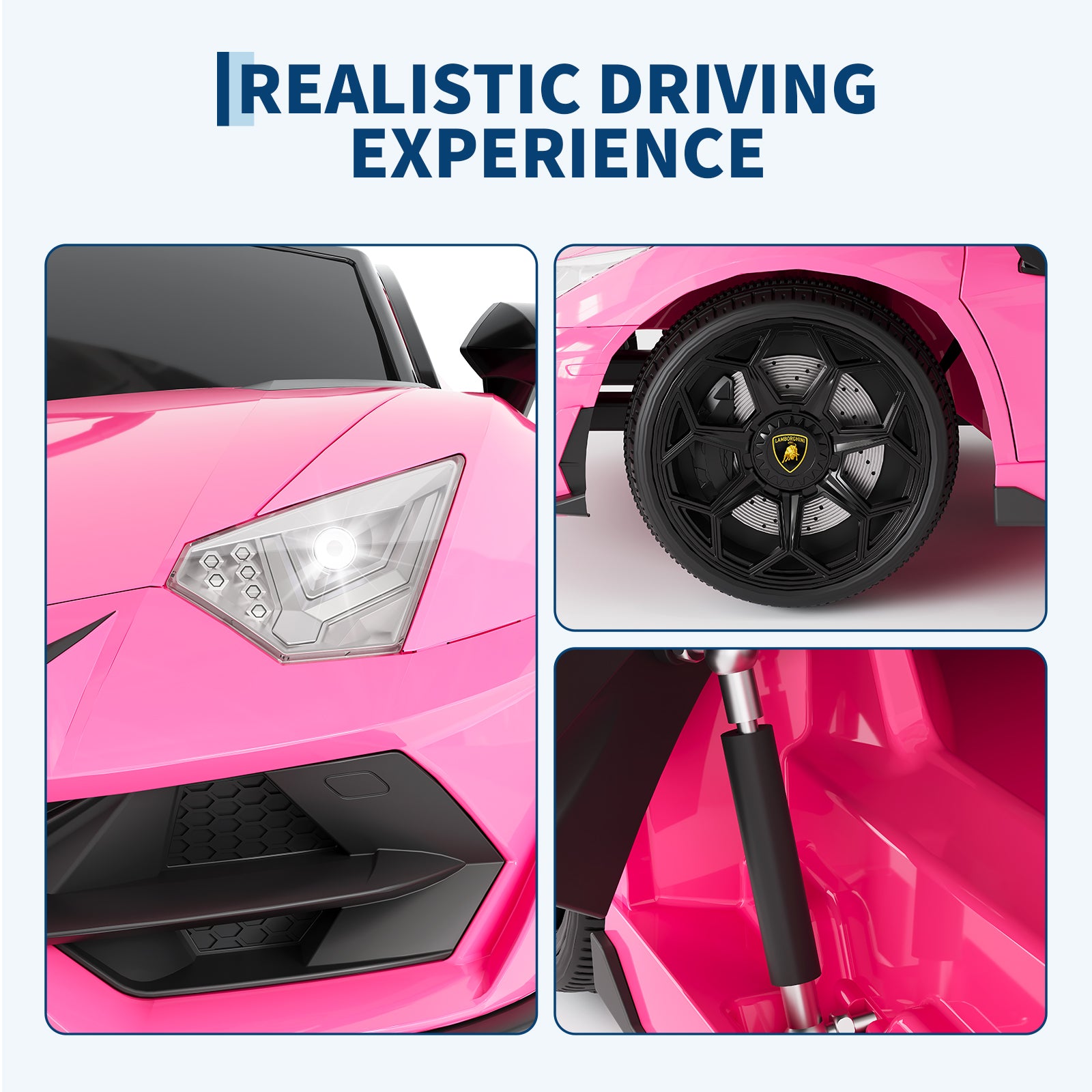 Garvee Ride P Series 12V Electric Ride-On Car for Kids | Licensed Lamborghini Battery-Powered Sports Car with Remote Control, 2 Speeds, Sound System, LED Headlights, Hydraulic Doors - Pink