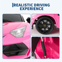 Garvee Ride P Series 12V Electric Ride-On Car for Kids | Licensed Lamborghini Battery-Powered Sports Car with Remote Control, 2 Speeds, Sound System, LED Headlights, Hydraulic Doors - Pink