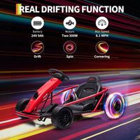 Garvee Ride G Series 24V Go Kart for Kids 8-12, 300W*2 Motors, 9Ah Battery, 8MPH Speed, Music, Horn, 175lbs Max Load - Red
