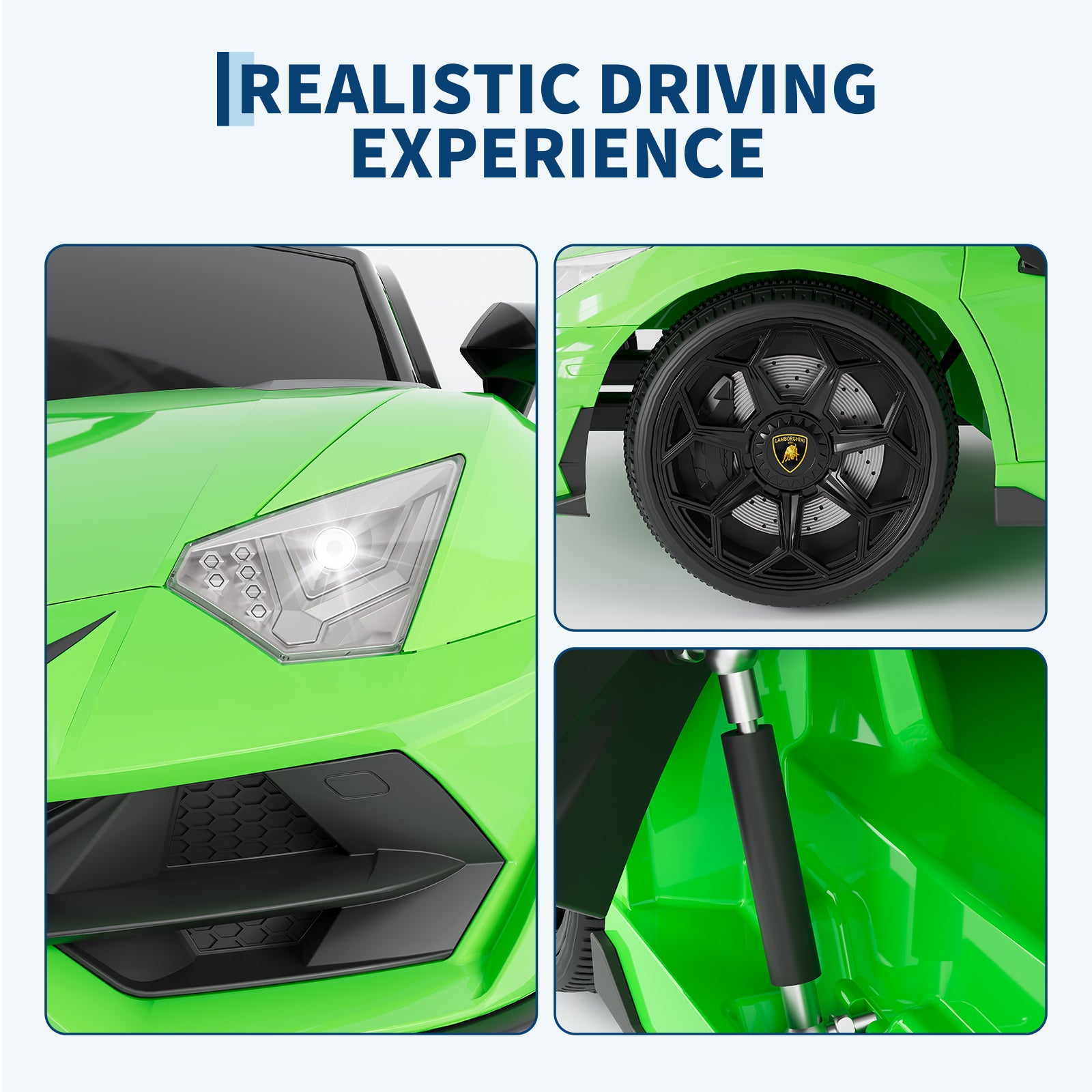 Garvee Ride P Series 12V Electric Ride-On Car for Kids | Licensed Lamborghini Battery-Powered Sports Car with Remote Control, 2 Speeds, Sound System, LED Headlights, Hydraulic Doors - Green