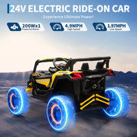 Garvee Ride - P Series: 24V Ride-On UTV: Remote Control, 200W Motor, Spring Suspension, Music, LED Lights, for Boys & Girls - Yellow