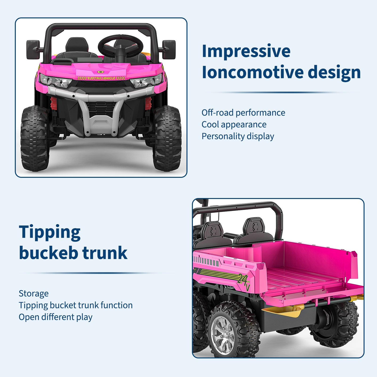 Garvee Ride - P Series: 2-Seater Ride On Car 24V 6X6 Kids Dump Truck with Remote, Battery 6 Wheeler, Electric UTV for 3 Years+, Outdoor Adventure Toy Vehicle Pink