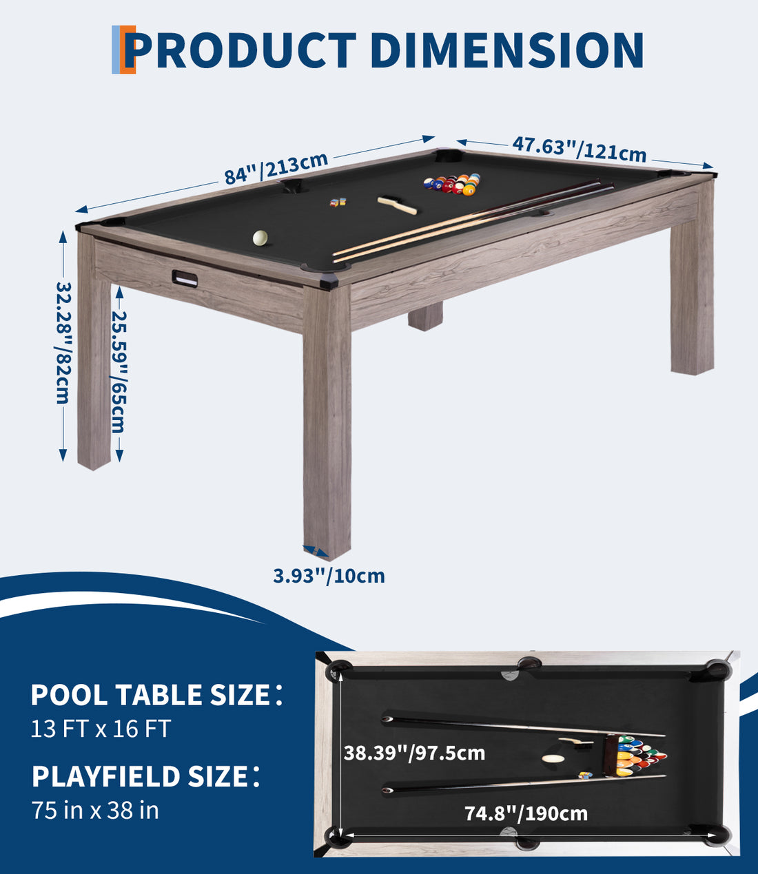 Garvee Classic 7 FT Pool Table for Sports Fans – 84" Billiard Table with Black Felt, Rustic Grey Wood, Home or Office Game Room Equipment