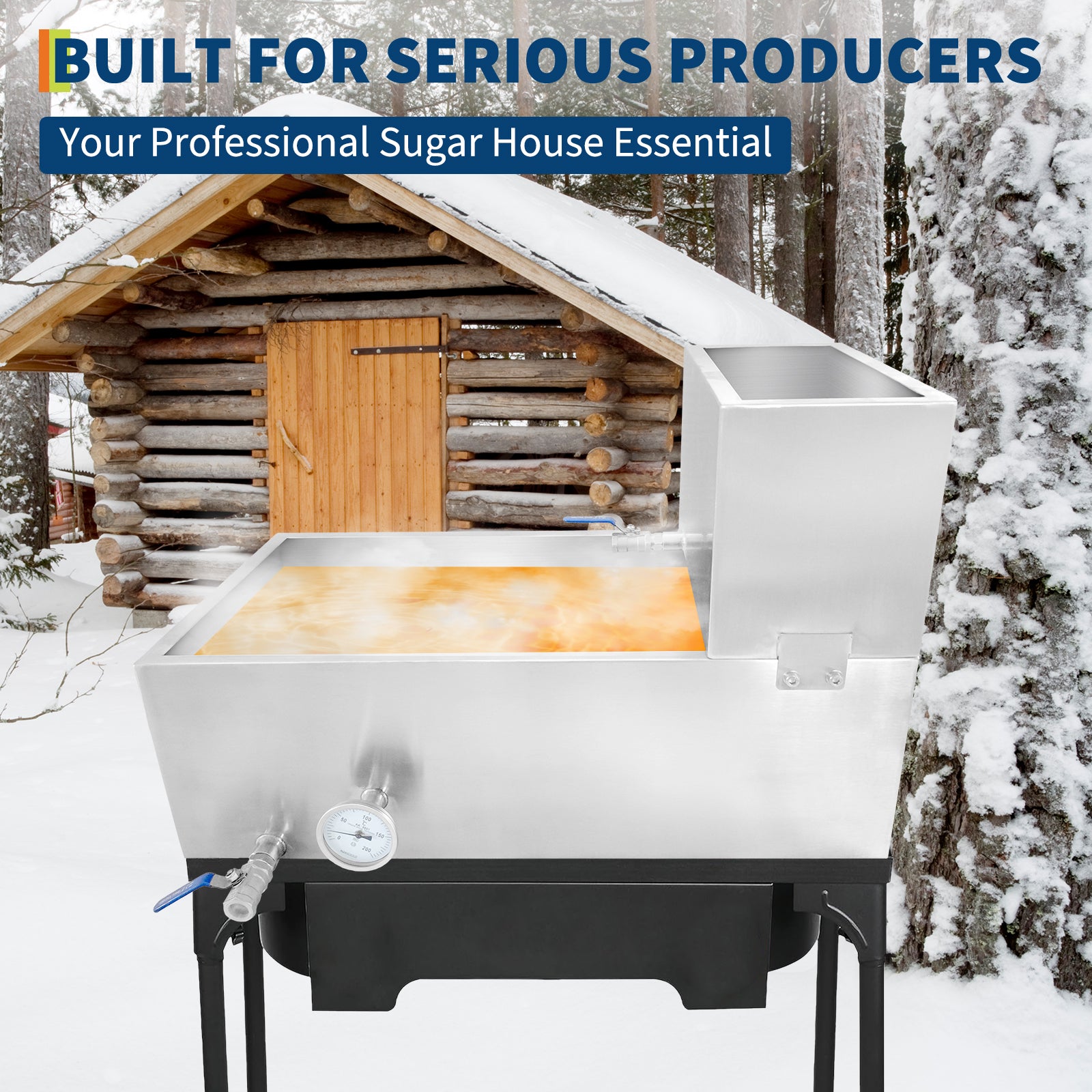 Garvee Maple Syrup Evaporator Pan, 30 x 16 x 19 Inch Maple Syrup Pan with Thermometer & 3/4" Throttle Valve, Stainless Steel Maple Syrup Boiling Pan for Making Sweet Maple Syrup