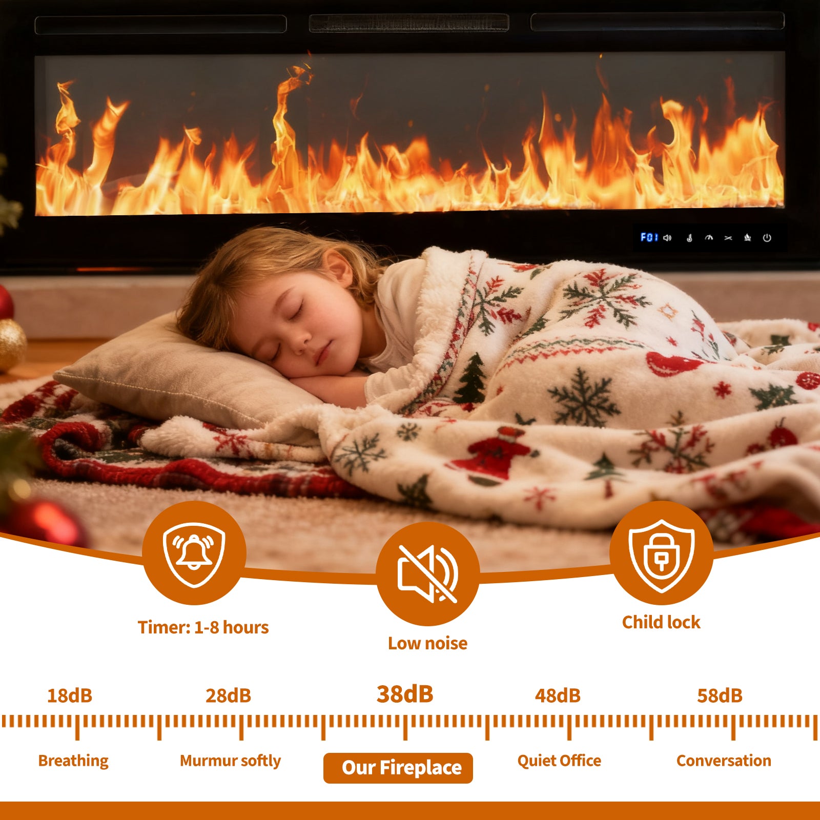 Garvee 80 Inch Electric Fireplace Wall Heater with 12 Flame Effects, Remote & Touch Control, Tempered Glass, Dual Heat Modes, WiFi Enabled, Bedroom & Living Room