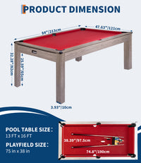 Garvee Classic 7 FT Sports Fan Pool Table – 84" Billiard Game Table with Rustic Grey Wood, Red Felt, For Home, Office, Game Room