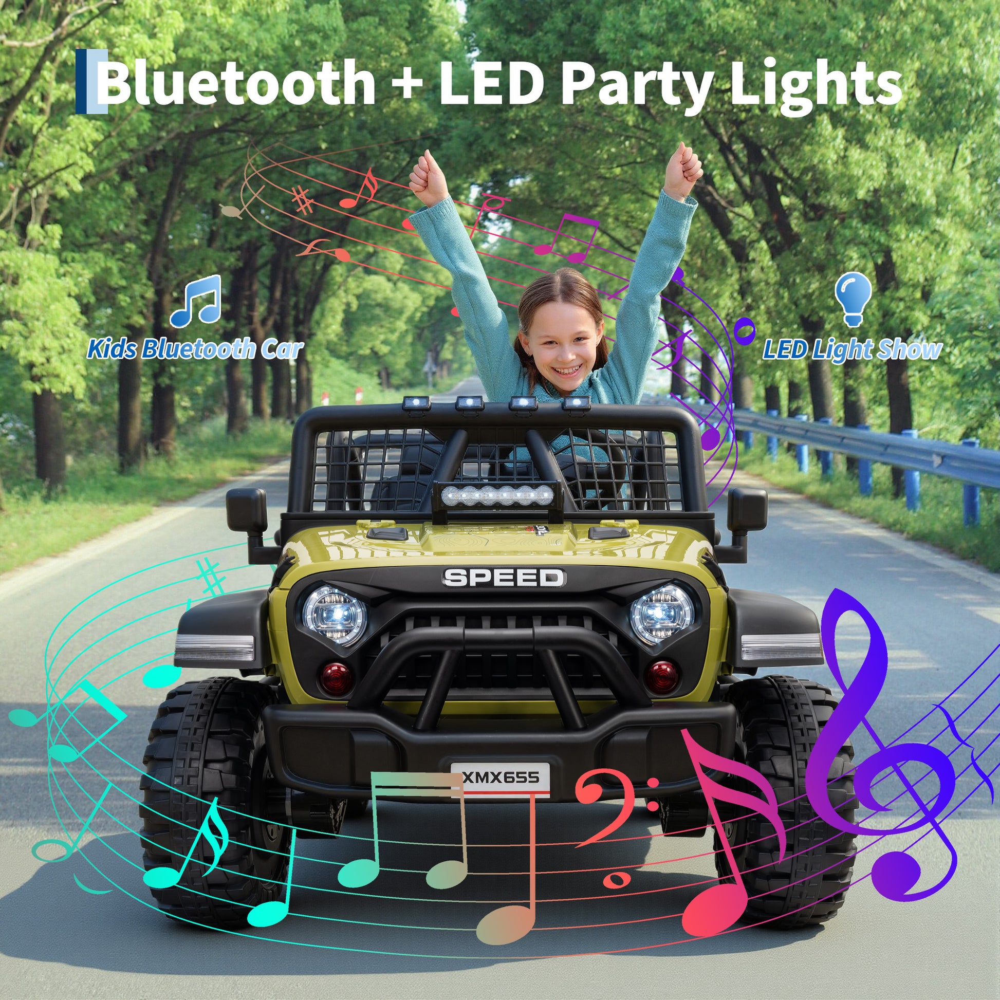 Garvee Ride - P Series: 2 Seater Ride On Car for Kids, 24V Electric Truck with Parent Remote Control, Spring Suspension, 2 Speeds, LED Headlight & Music Player, Kids Electric Vehicle for Aged 3-8 Years