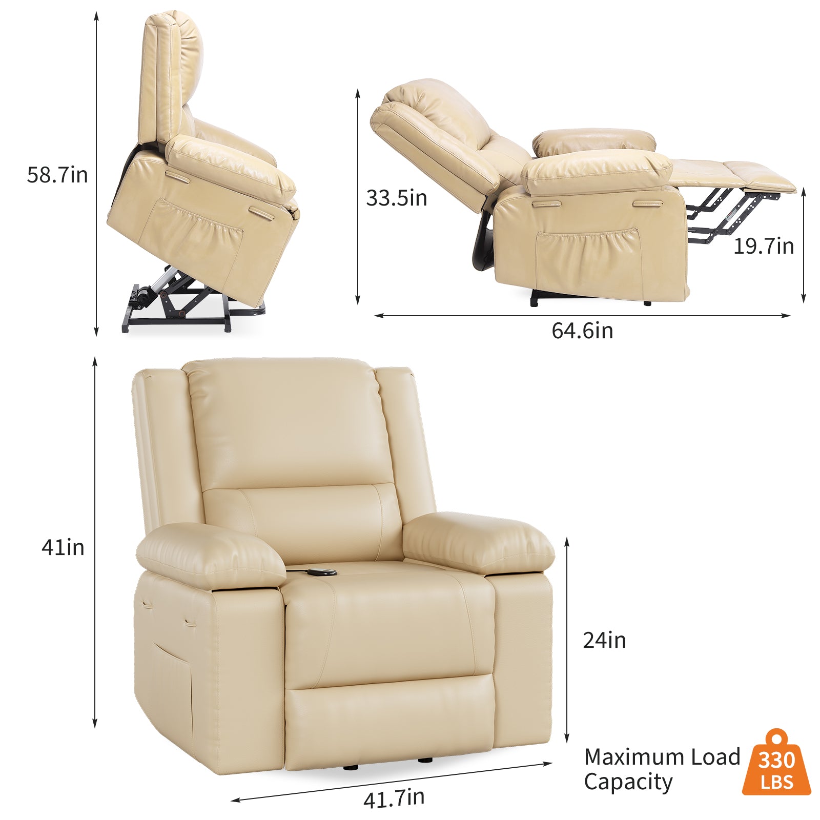 Garvee PU Leather Power Lift Recliner Chair with Massage and Heat, 8-Point Vibration, Adjustable Back and Leg Support, Electric Lift Chair Designed for Mobility Aid Elderly Relaxation, Beige