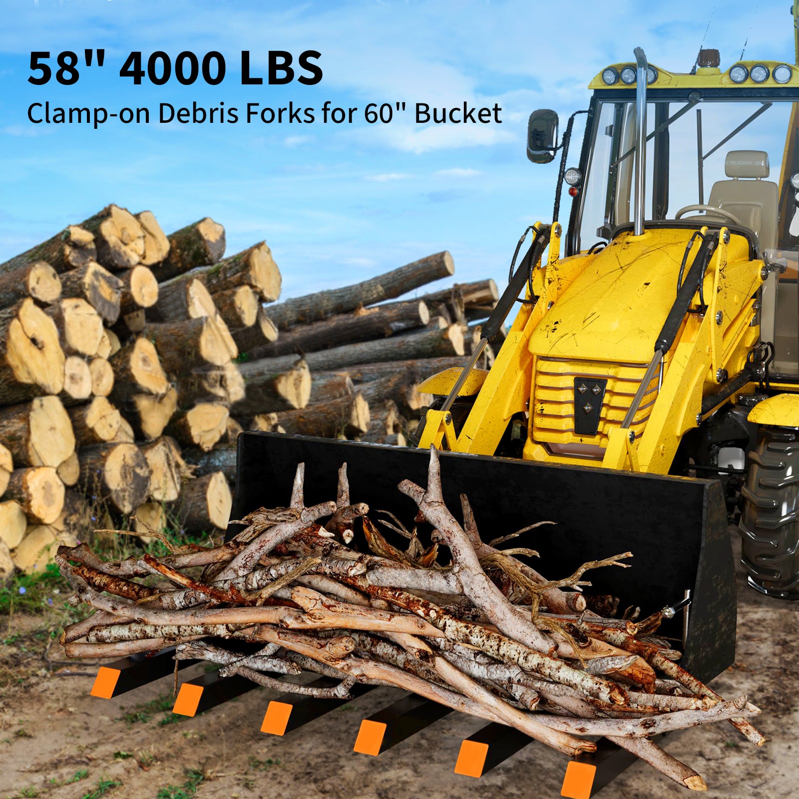 Garvee Pallet Forks Heavy Duty 58" x 31", 4000lbs Capacity, 6 Tines, Adjustable Pull-Out Bolts, Easy Install for Loaders and Skid Steers