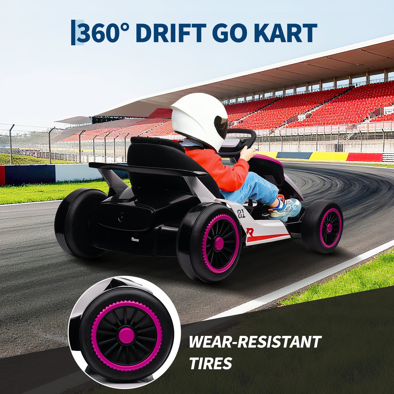 Garvee Ride - G Series: 6+,24V Drift Kart with 2X150W Strong Motor, 7AH Big Battery, Electric Pedals, Electric Go Kart Outdoor Race Toy - Pink