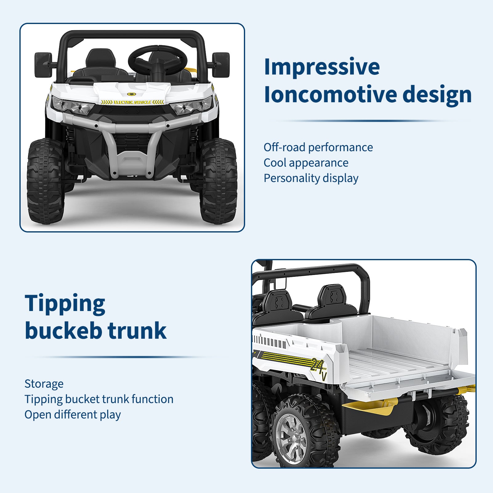 Garvee Ride - P Series: 2-Seater Ride on Car,6X6 24V Kids Ride On Dump Truck with Remote Control Electric Utility Vehicles UTV Battery Powered 6 Wheeler, for 3 years and up - White